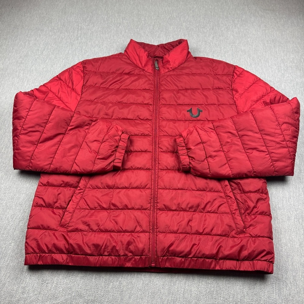 True Religion Jacket Mens 2XL Red ‎ Puffer Lightweight Mock Neck Full Zip Coat
